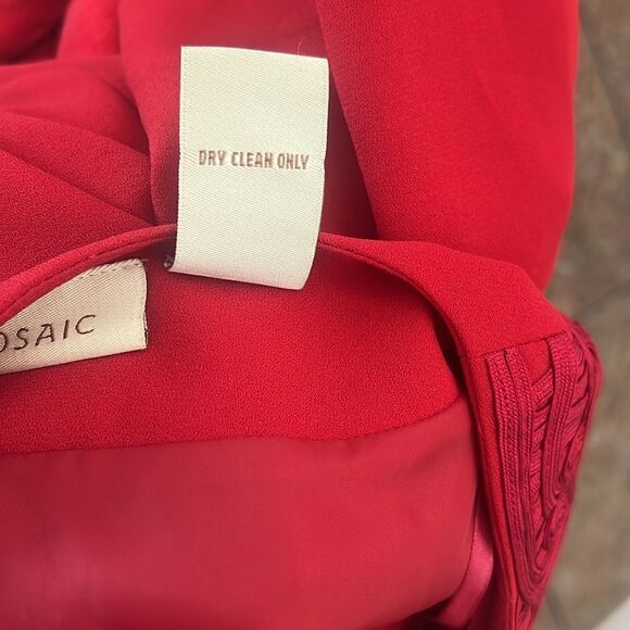 Mosaic Red Dress Sz 14 Embroidered Scoop Neck Short Sleeve Lined - Picture 9 of 12